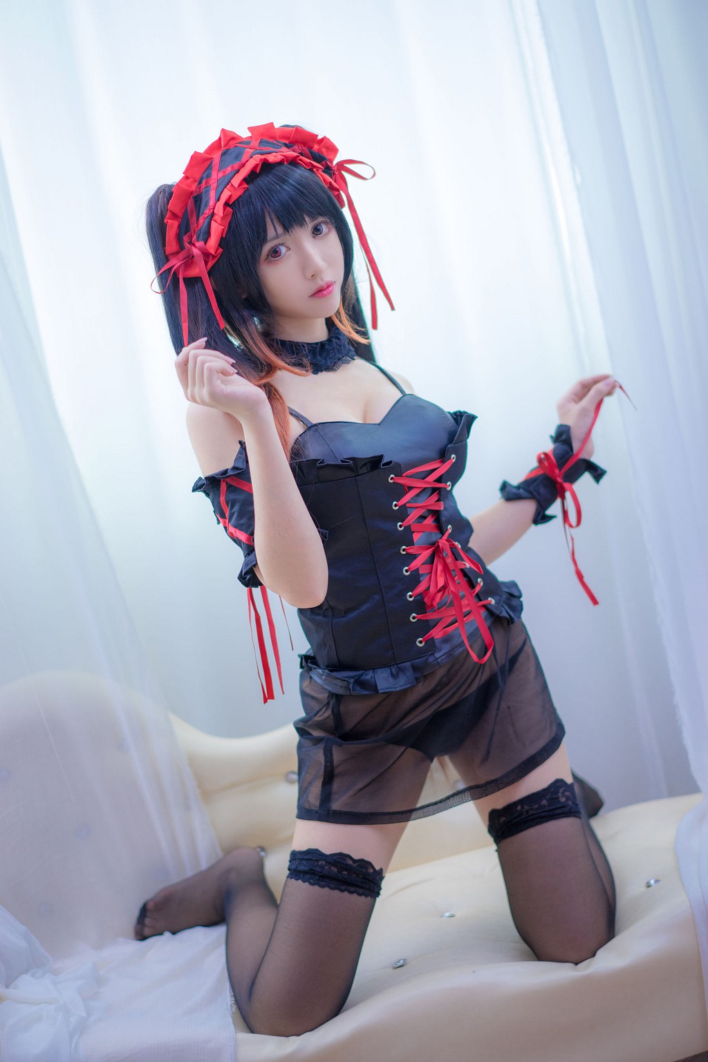 ウナギフェイエル《獣耳+クリスマス白ネットストッキング+狂三》 [コスプレ美女] 写真集[31P