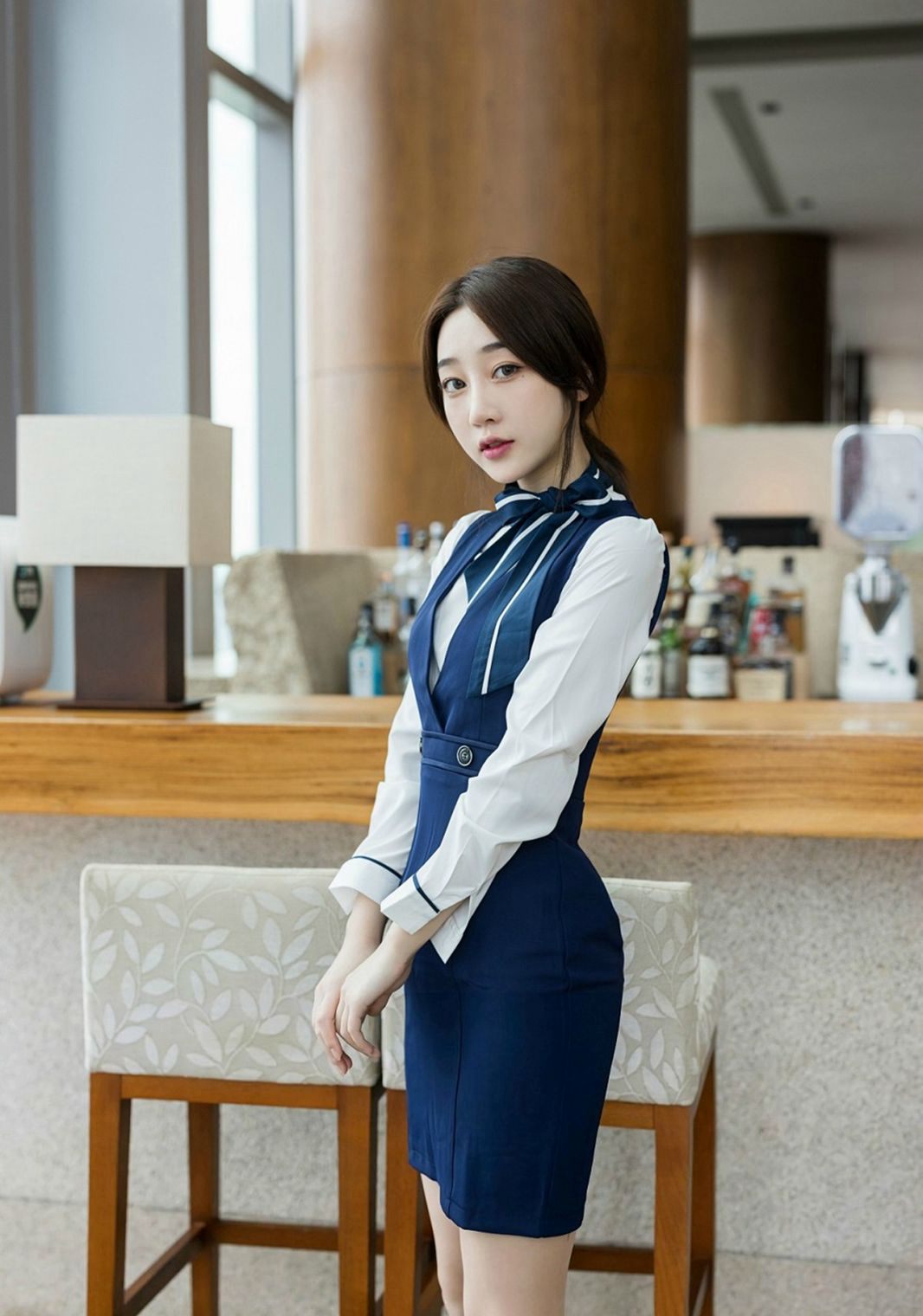 9월 생 스타킹 미녀 다리 공중 스튜어디스 제복 미녀 다리 T팬티 하이힐 사진