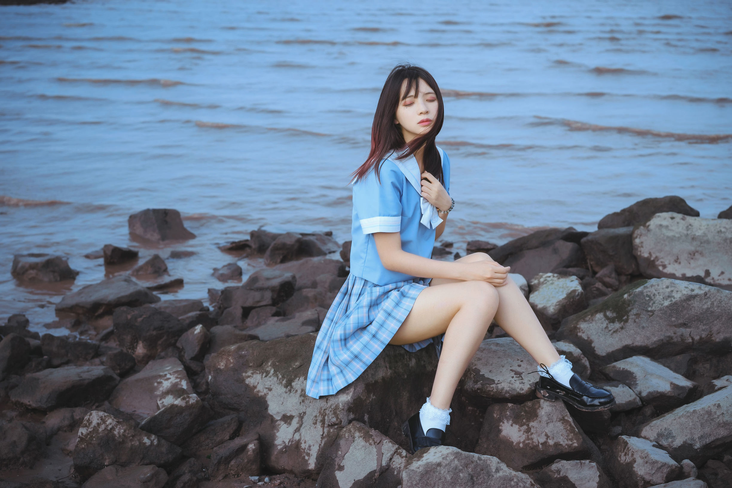 疯猫ss 一起去海鸥岛吧 校服海边Cosplay