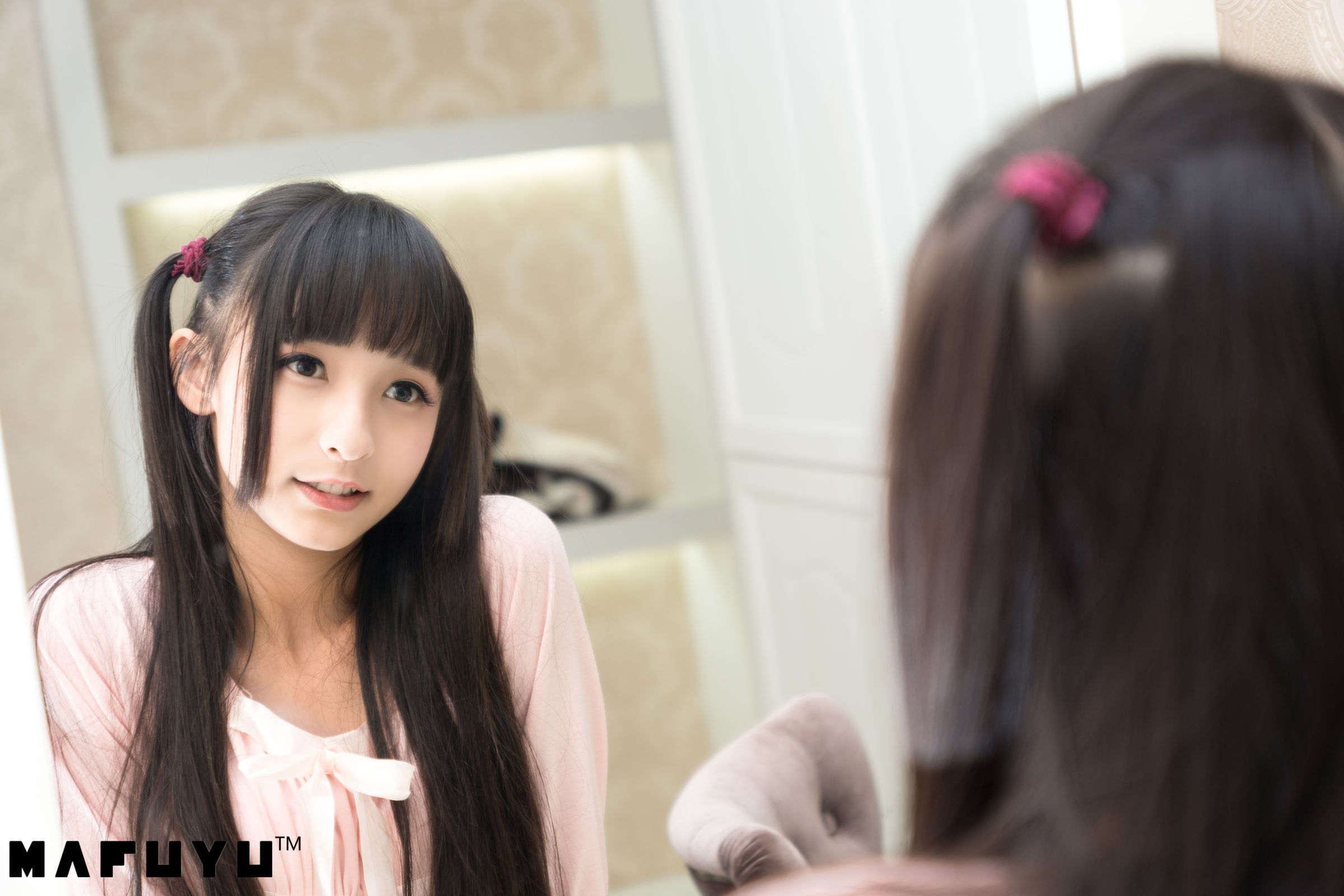  belle ta Cosplay] Kagura Ban Mafuyu Pink and White Striped Series Photo Set