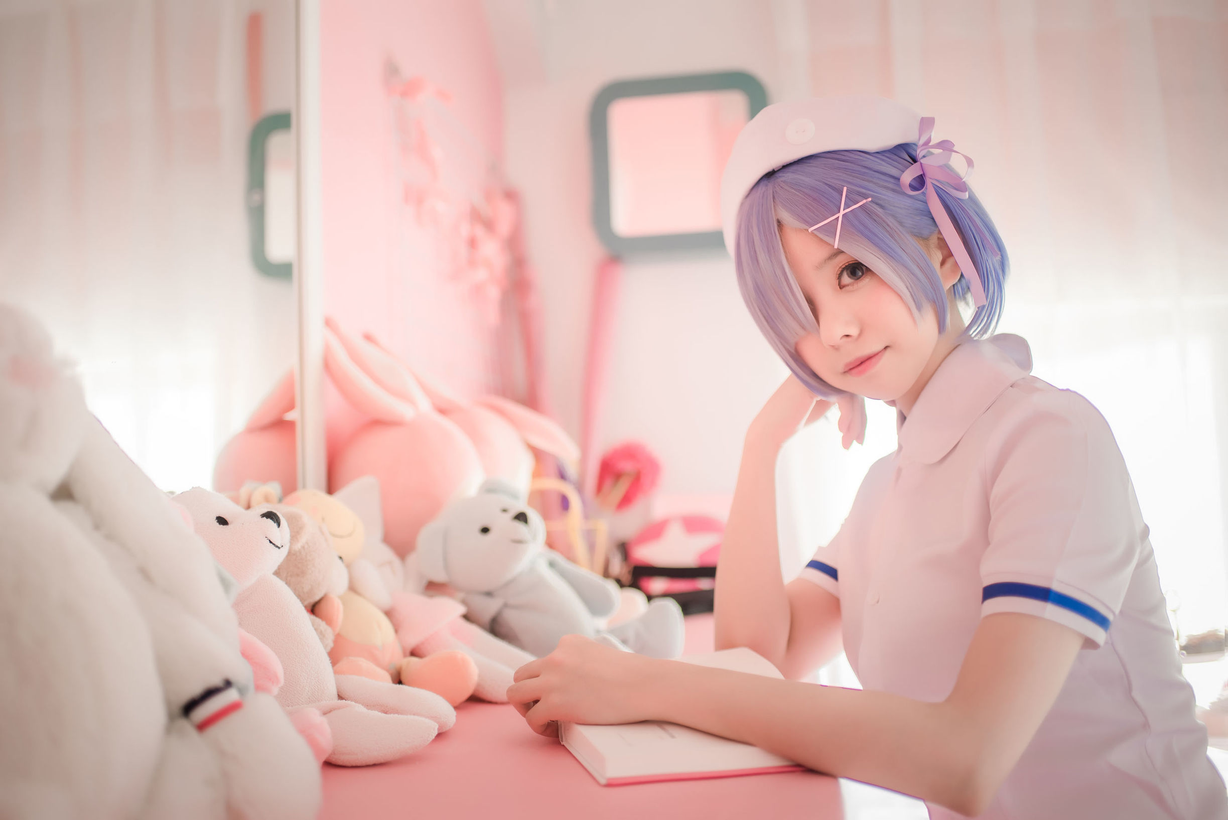 [萝莉COS] 萌系小野妹子w - 白色纱裙+蕾姆护士+蕾姆兔女郎