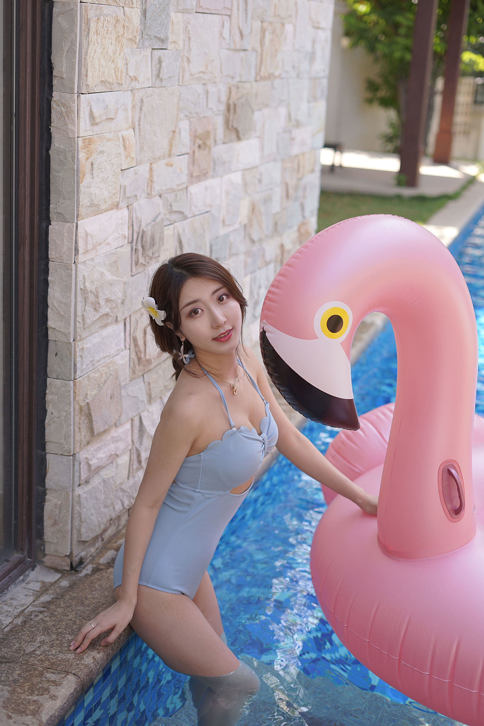 Cosplay Benefits] Popular Coser Kurokawa - Island Trip Blue One-Piece