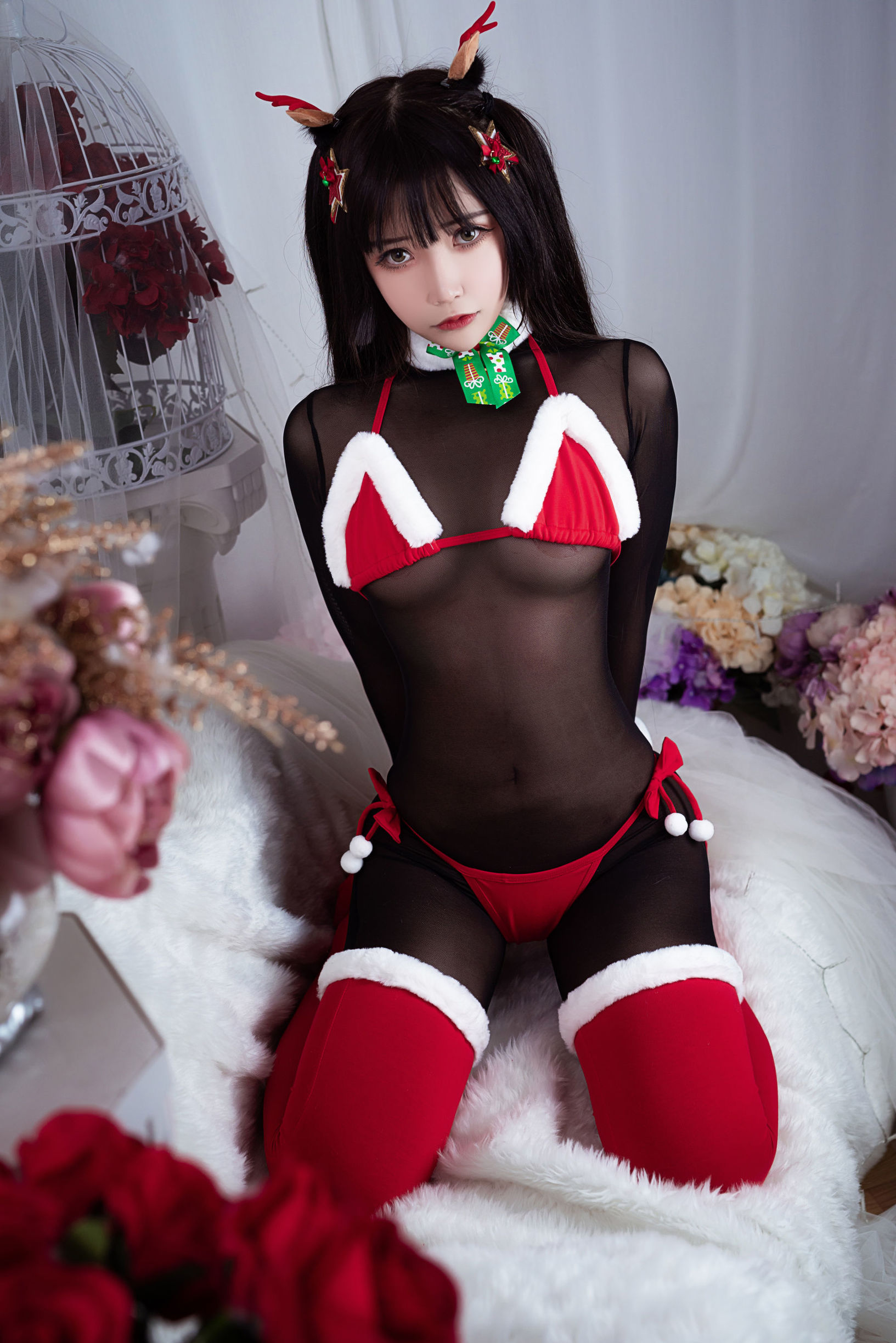 二次元ビジョウを連れ去るモクシAA 連体ブラックシッククリスマスビキニ