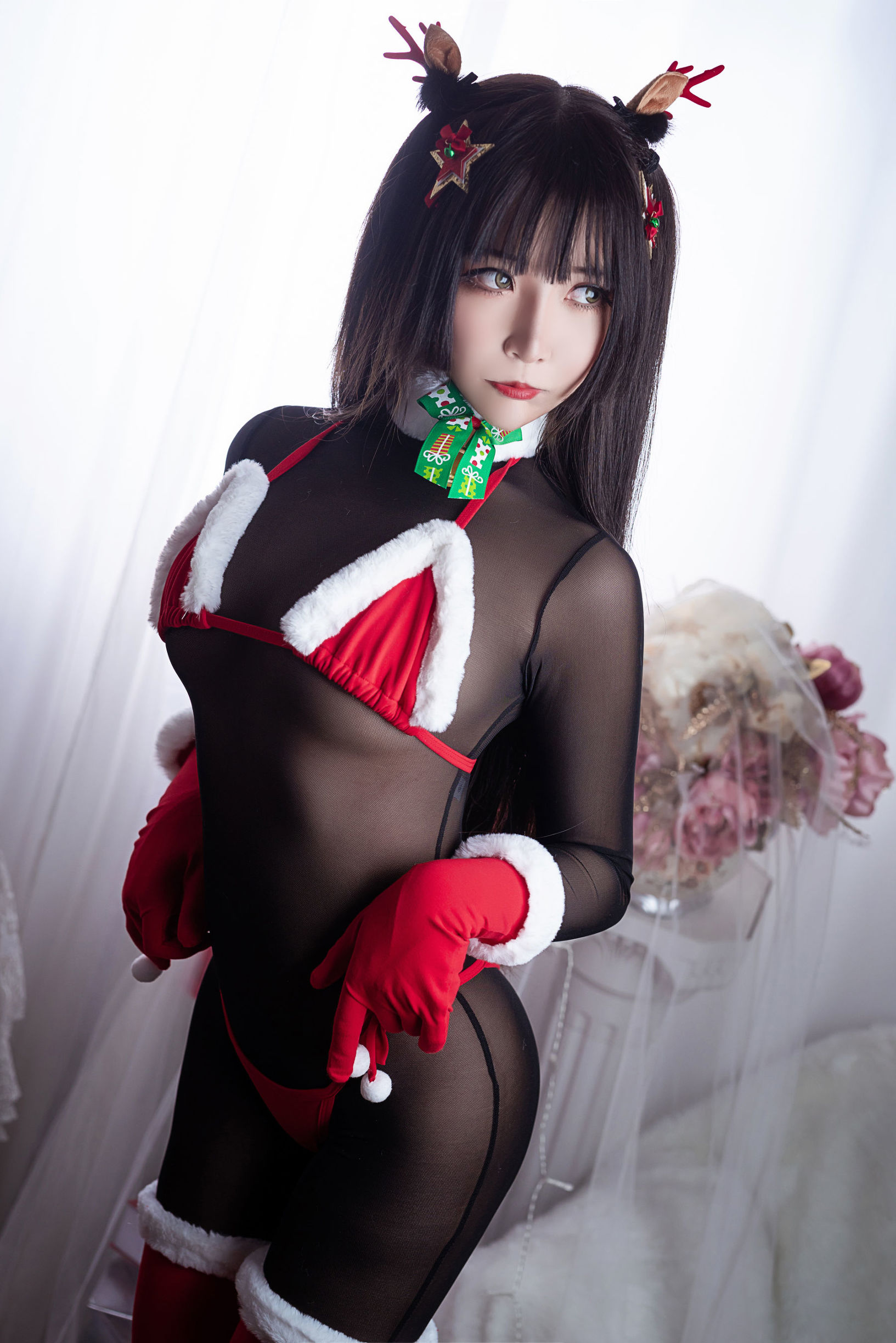 二次元ビジョウを連れ去るモクシAA 連体ブラックシッククリスマスビキニ