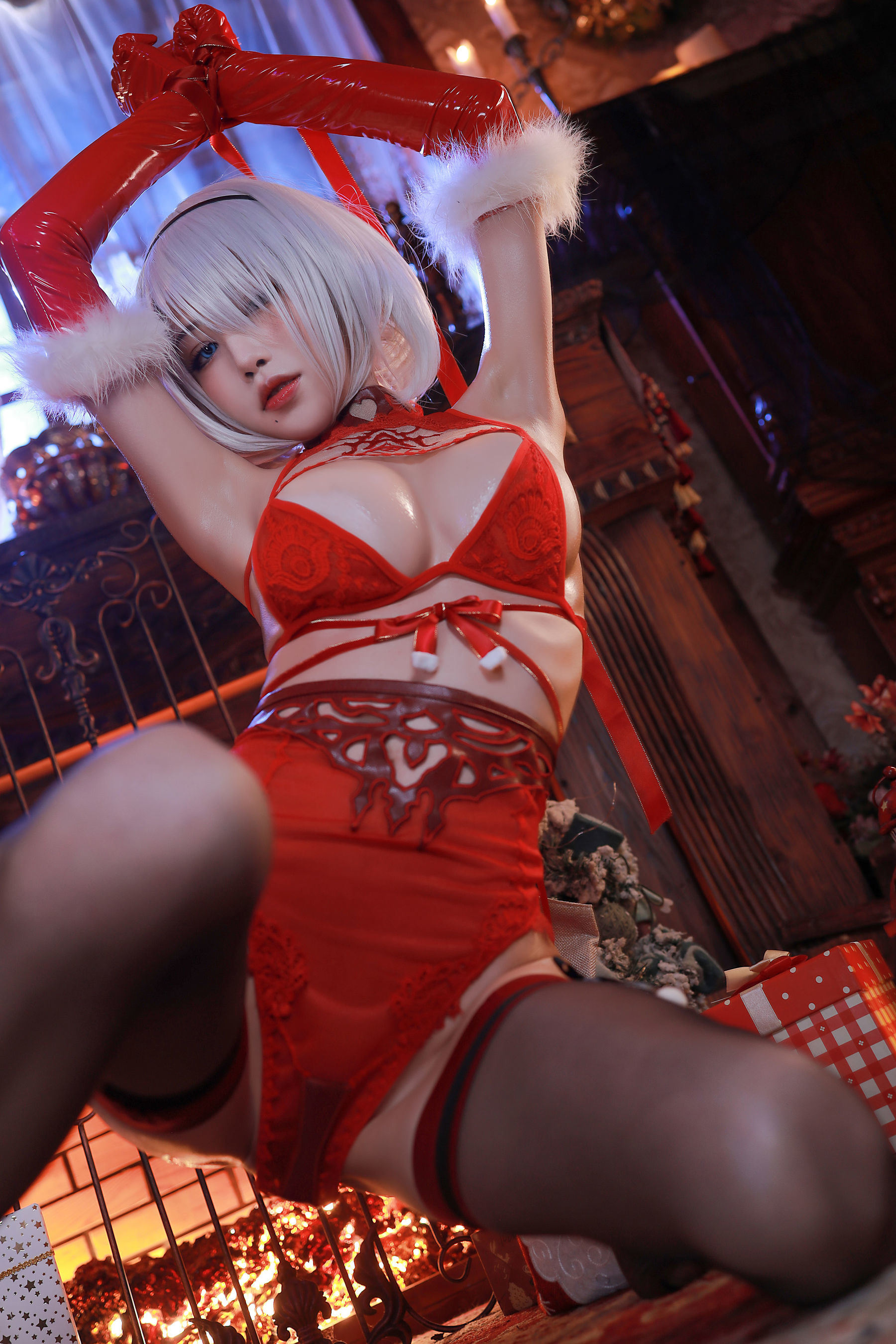 COS Welfare] Anime blogger Shui Miao aqua - Christmas 2B onesie and ribbon outfit