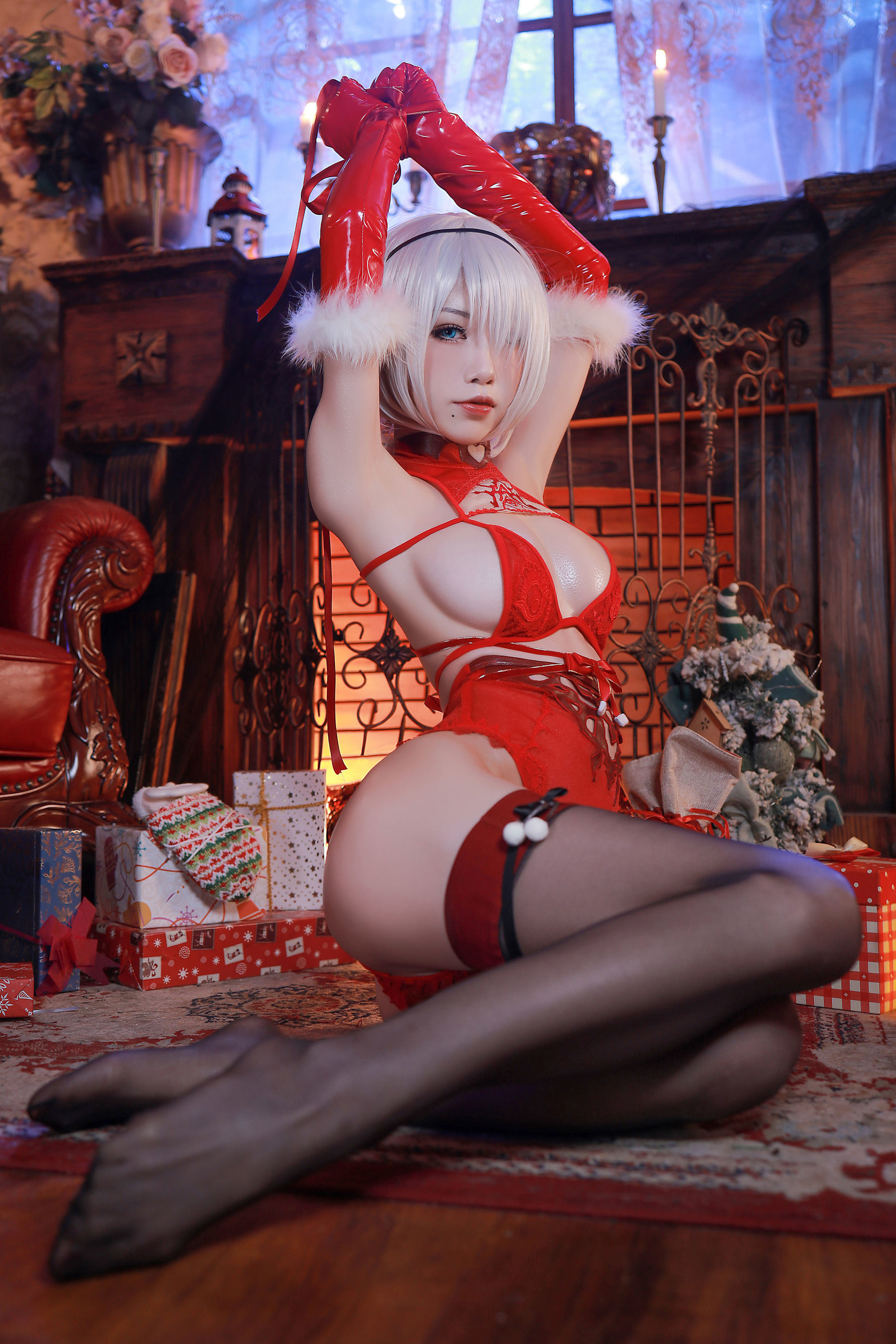COS Welfare] Anime blogger Shui Miao aqua - Christmas 2B onesie and ribbon outfit