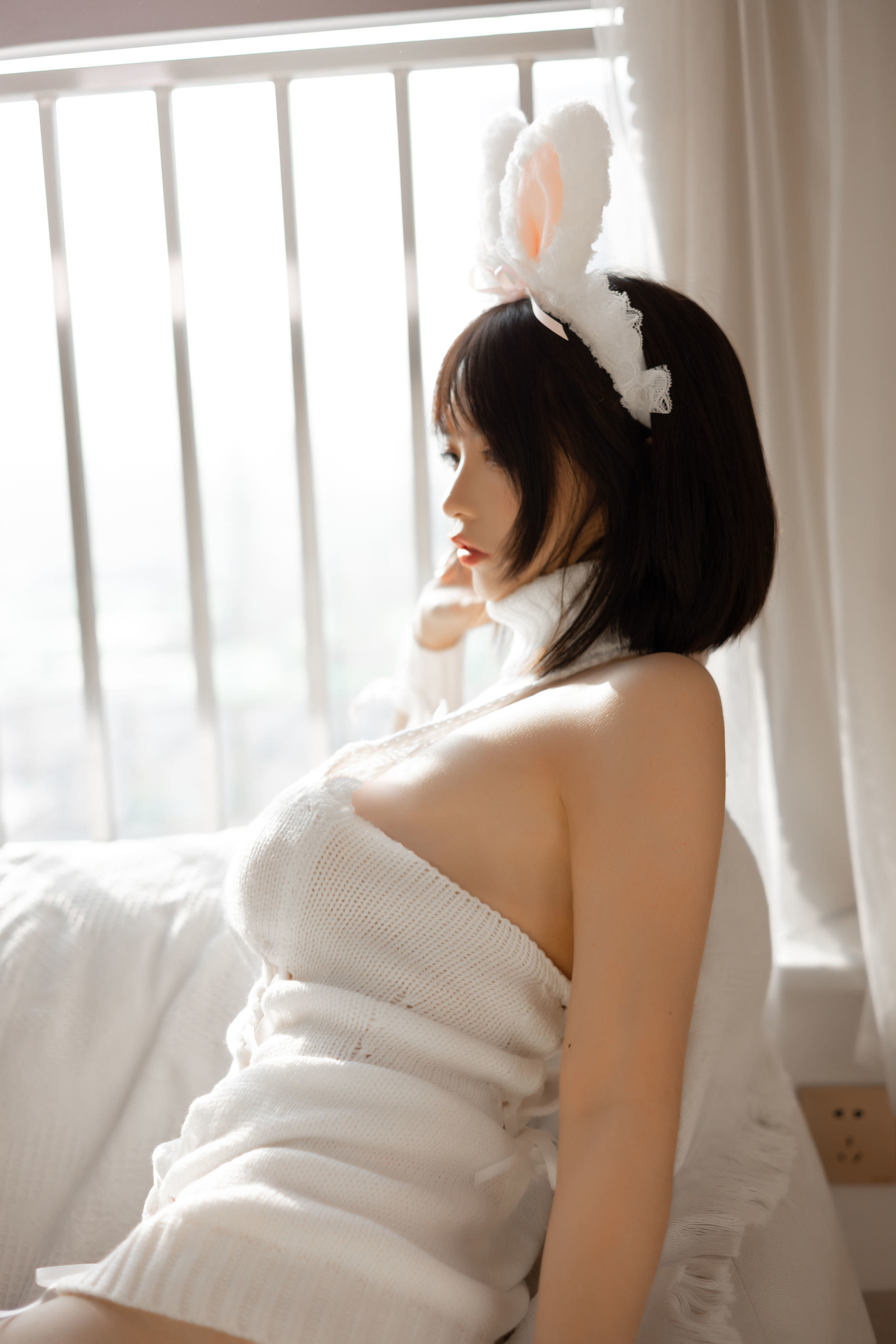 疯猫ss 白色毛衣兔女郎 Cosplay