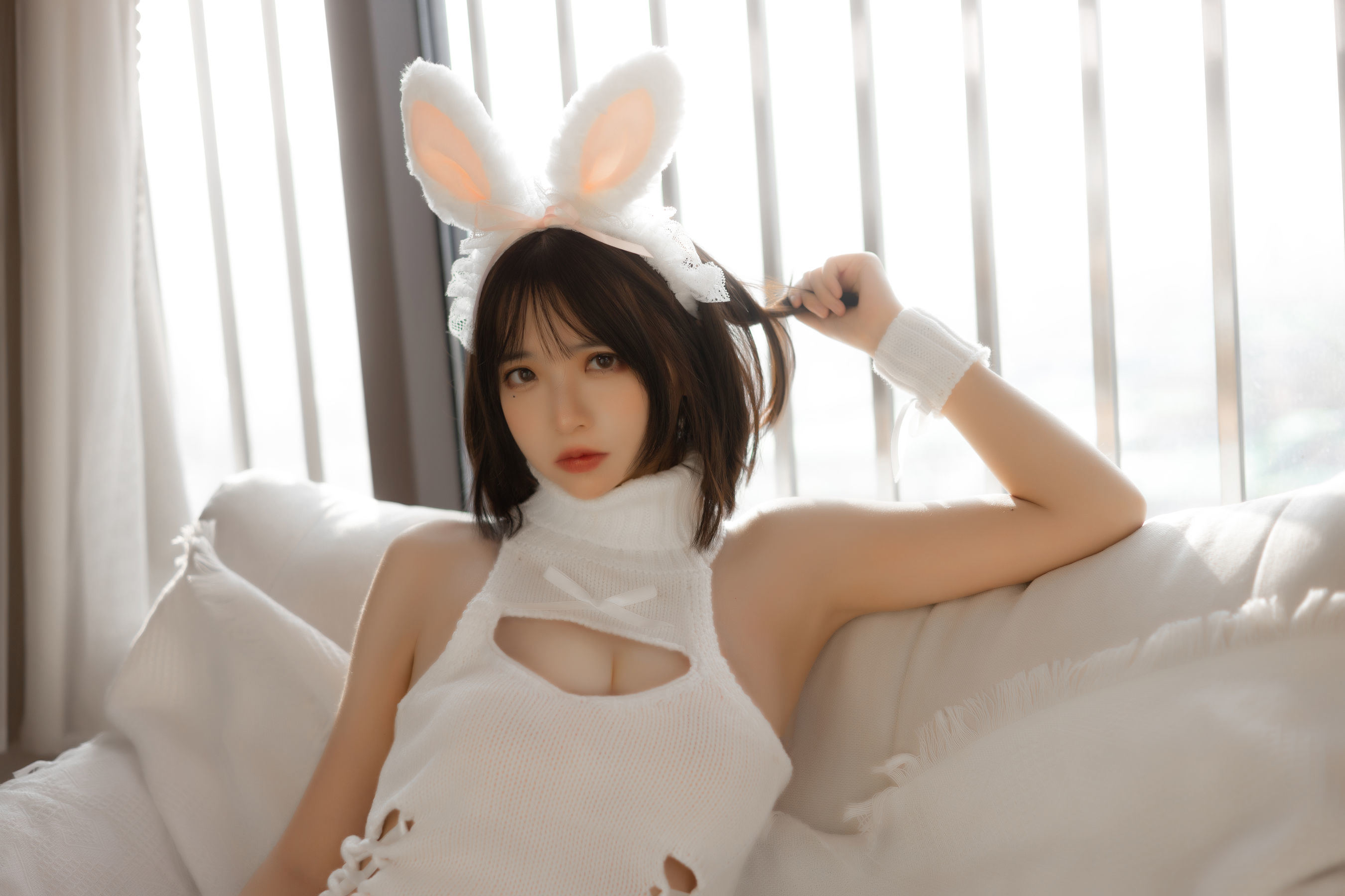 疯猫ss 白色毛衣兔女郎 Cosplay