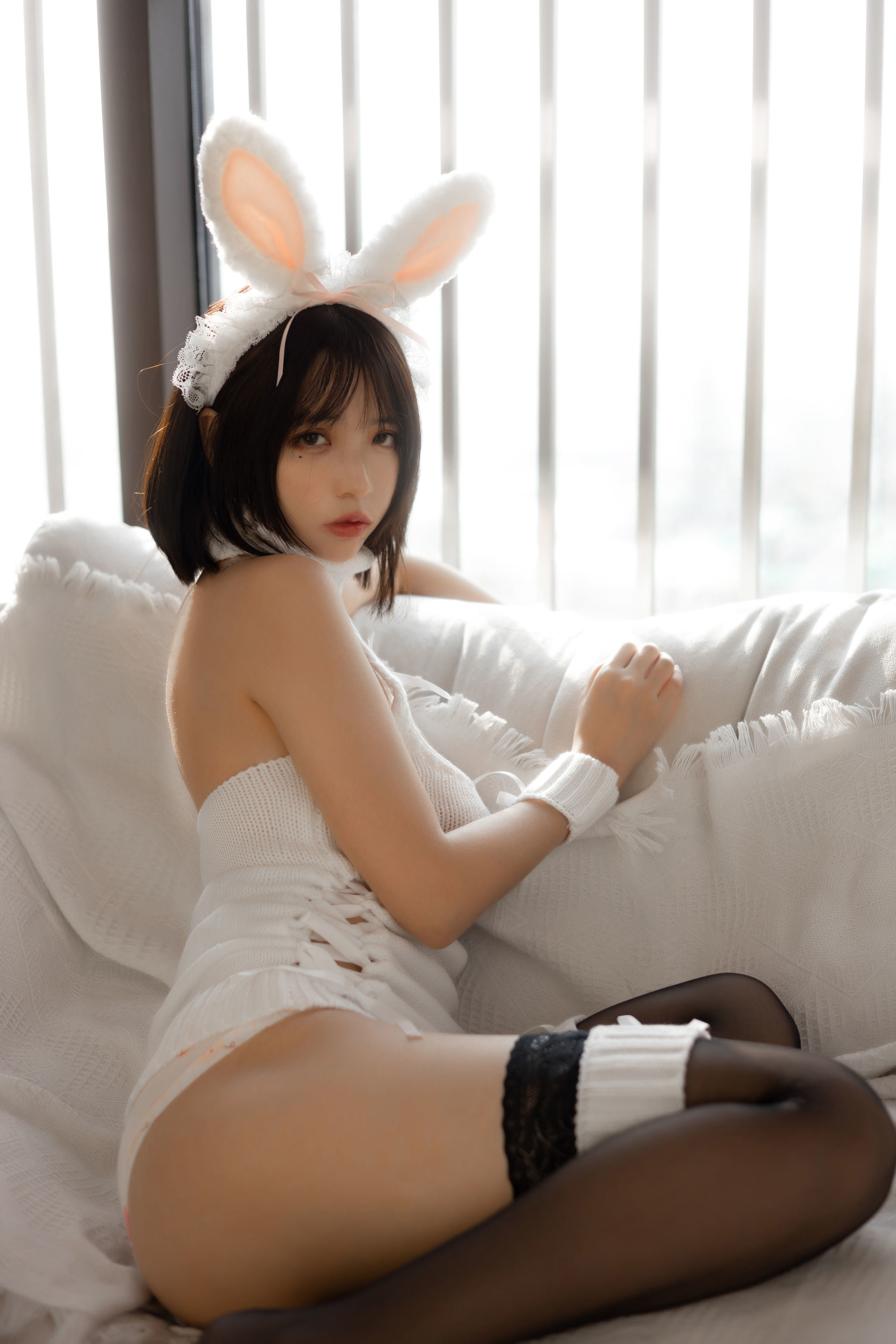 疯猫ss 白色毛衣兔女郎 Cosplay