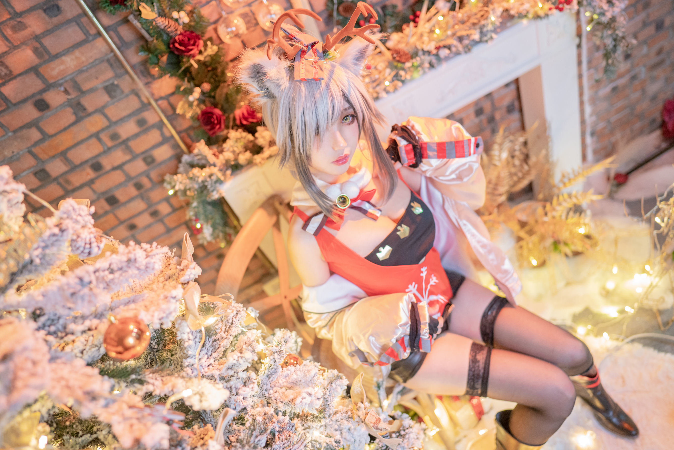 웹스타 코스어 사진] 주지는 귀여운 토끼 - 크리스마스 블랙 실크 동물 귀