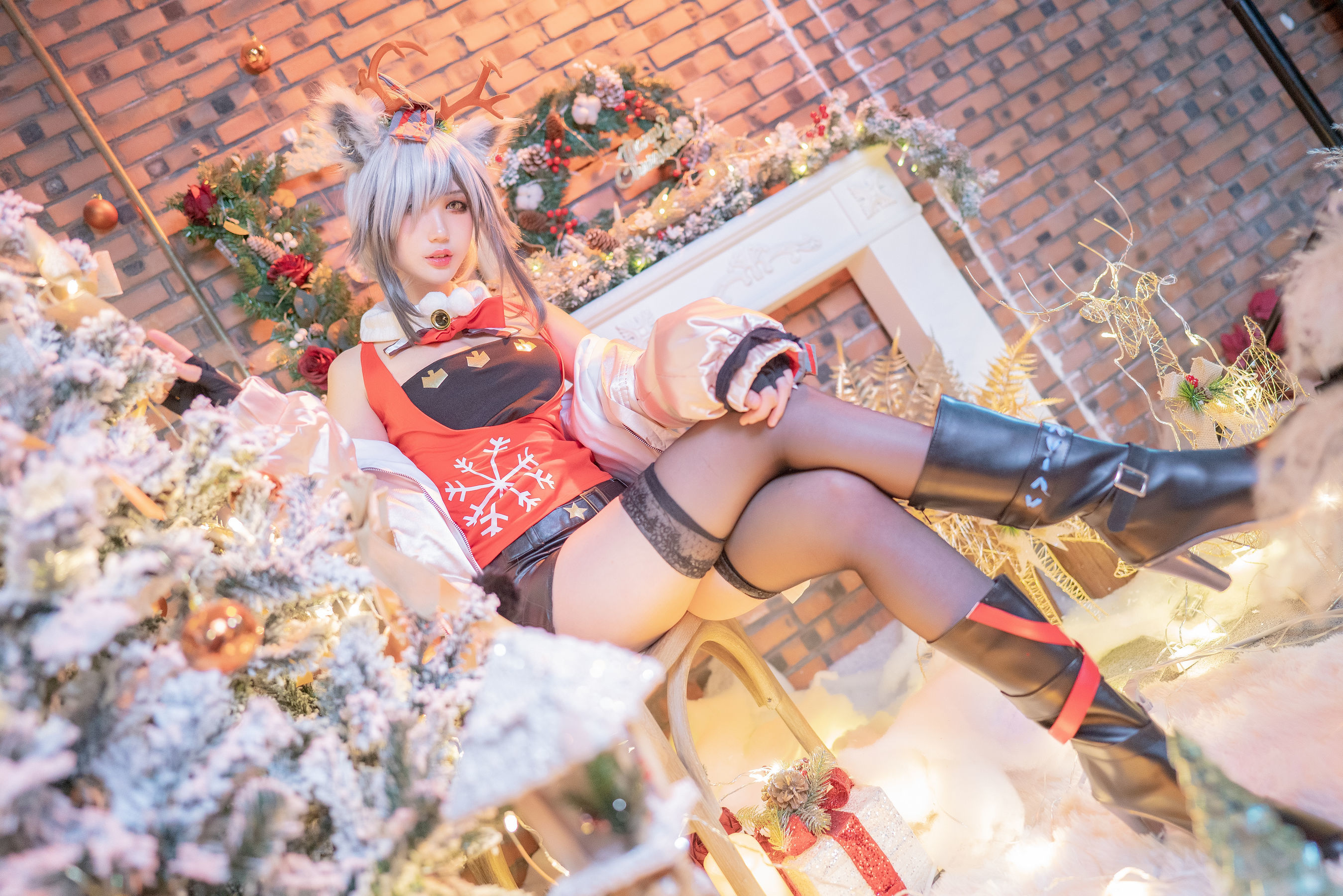 웹스타 코스어 사진] 주지는 귀여운 토끼 - 크리스마스 블랙 실크 동물 귀