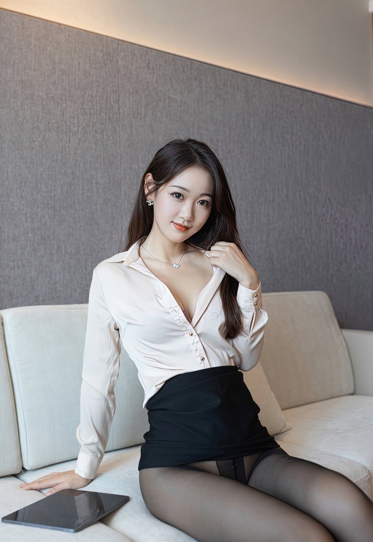 性感祕書下班後唐安琪性感黑絲無內制服誘惑高顏值美女圖片