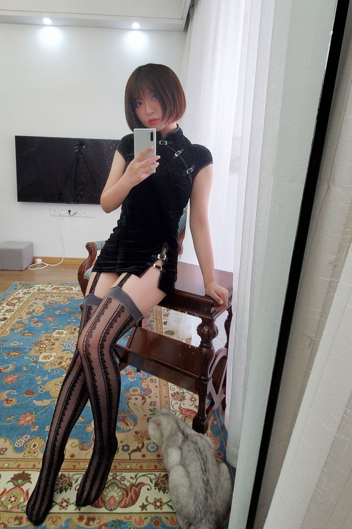 ネット有名人コスプレイヤー写真] ハンバンコ - ガーターベルトブラックストッキング