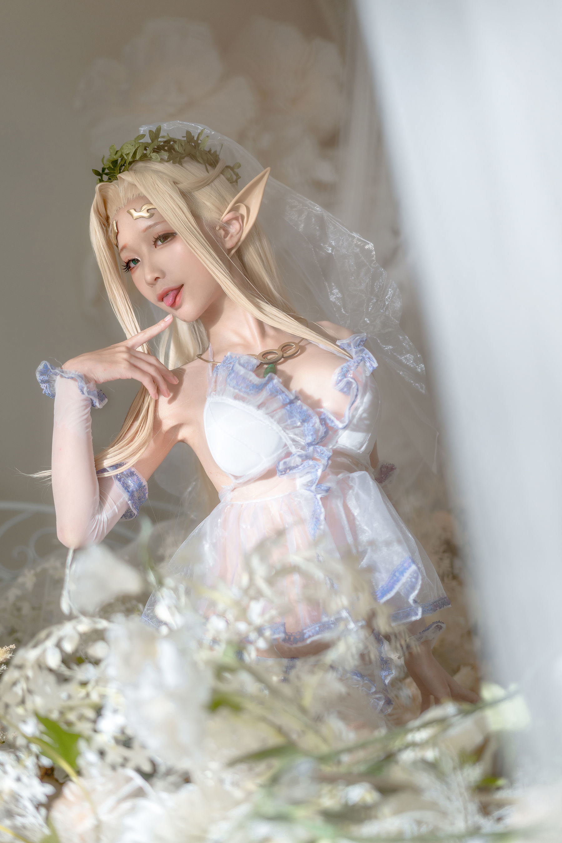 [网红COSER写真] 动漫博主蠢沫沫 - 白精灵 婚纱