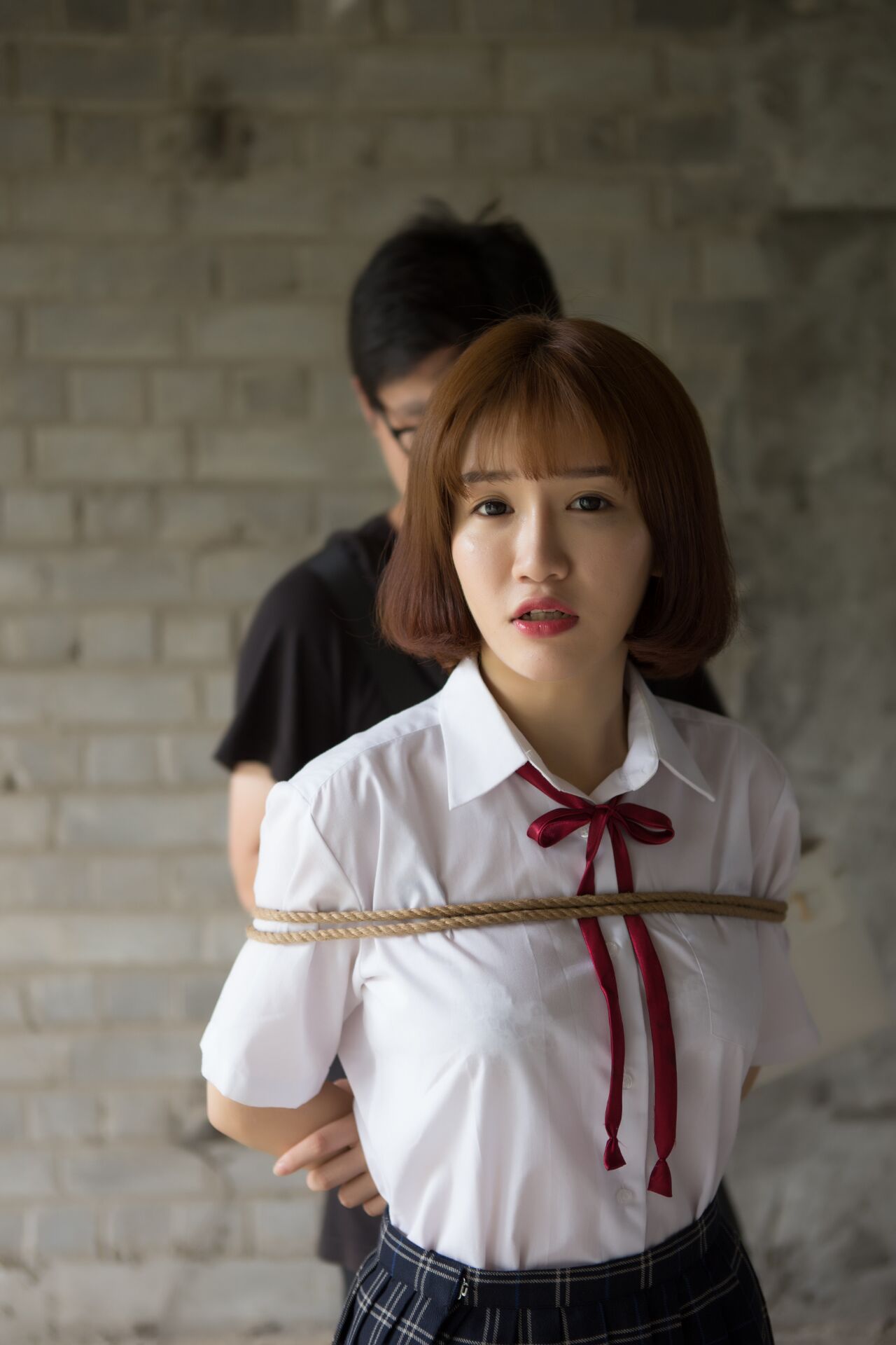 k8 Tsundere Dễ Thương Hình Ảnh Cổ - Trang Phục Học Sinh Trói Buộc Ngoài Trời