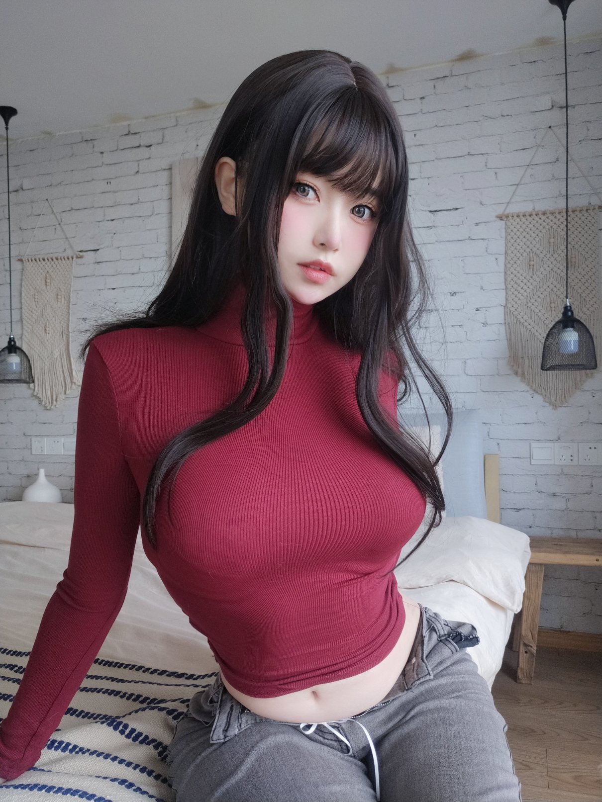 女主K NO.015 红色毛衣的丰满妹妹