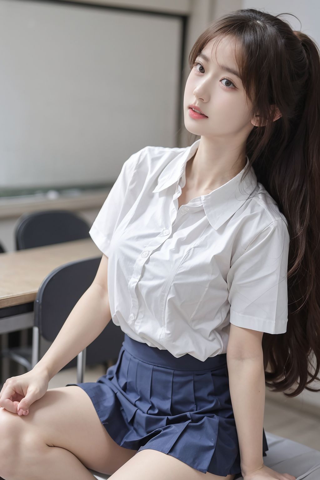 教室の中のセーラー服を着た女子高校生