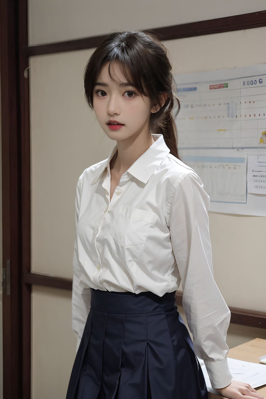 教室の中のセーラー服を着た女子高校生