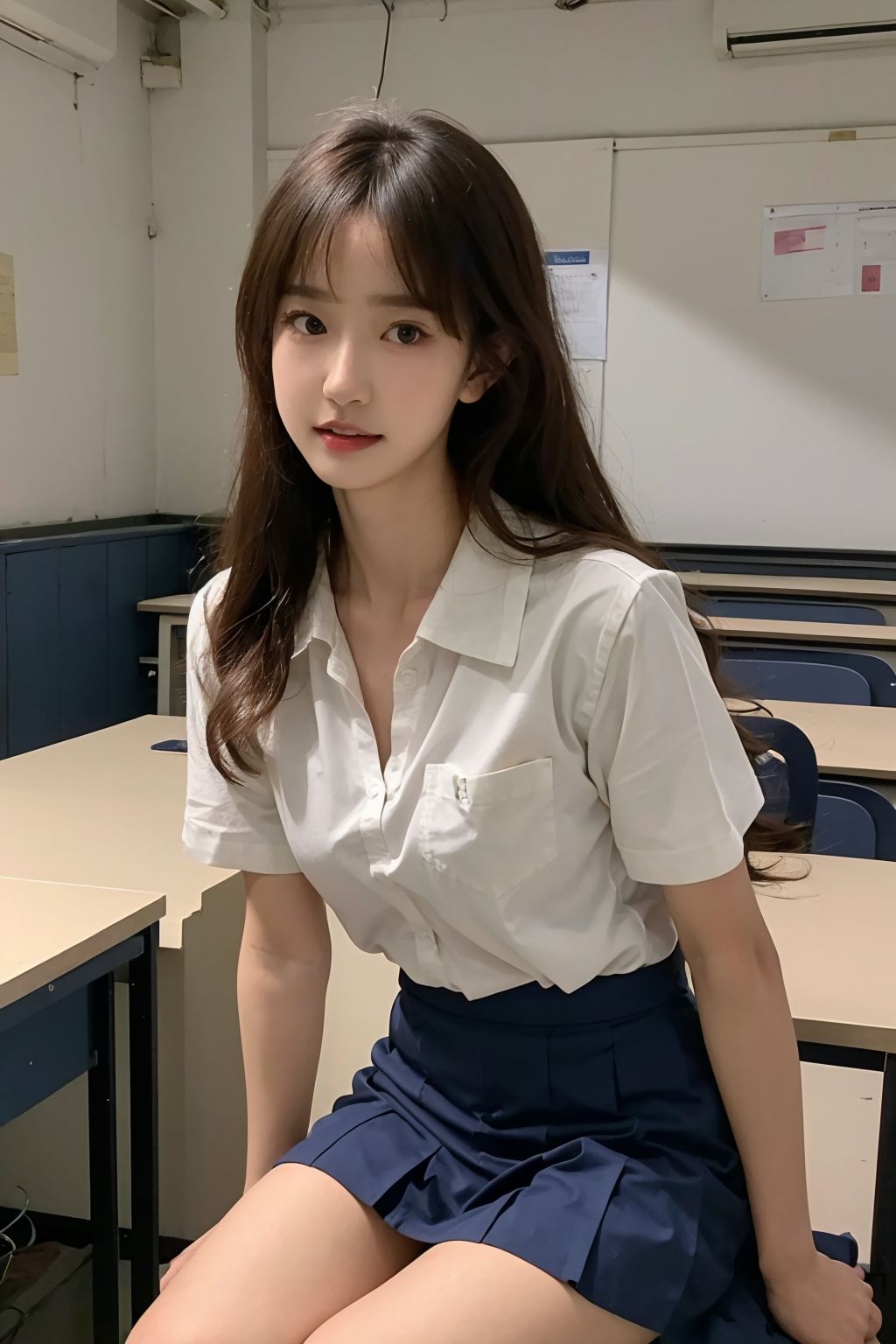 教室の中のセーラー服を着た女子高校生