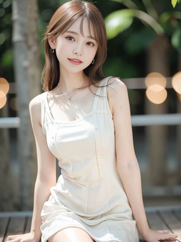 屋外の白いスカートを着たAI美女