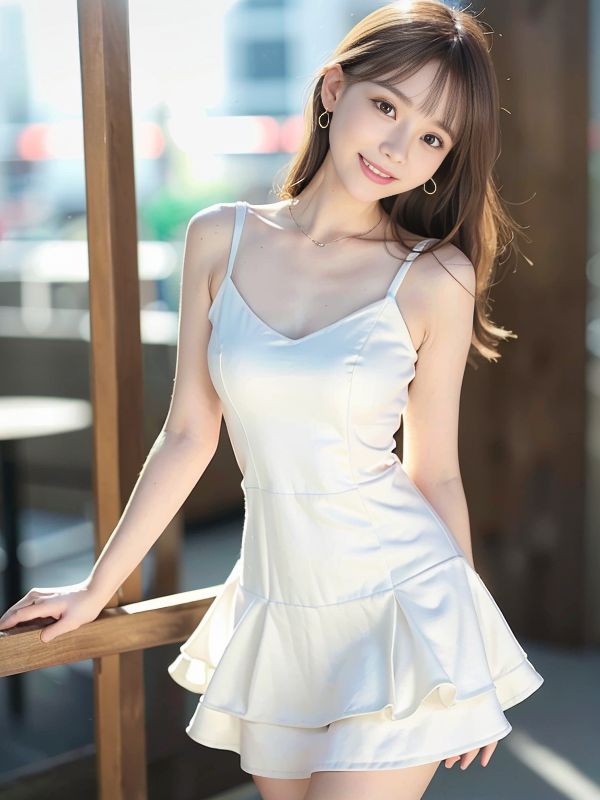 屋外の白いスカートを着たAI美女