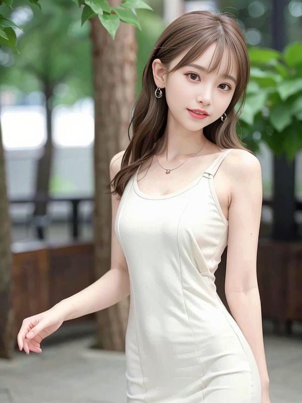 屋外の白いスカートを着たAI美女