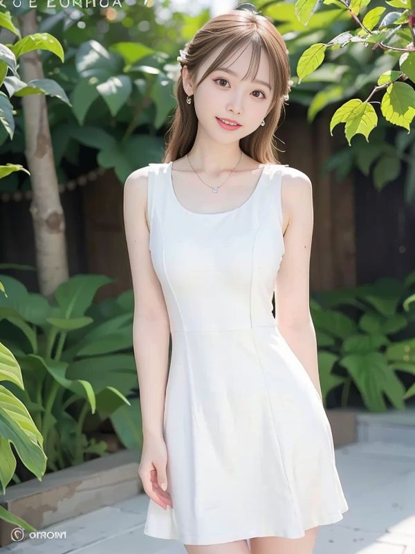 屋外の白いスカートを着たAI美女