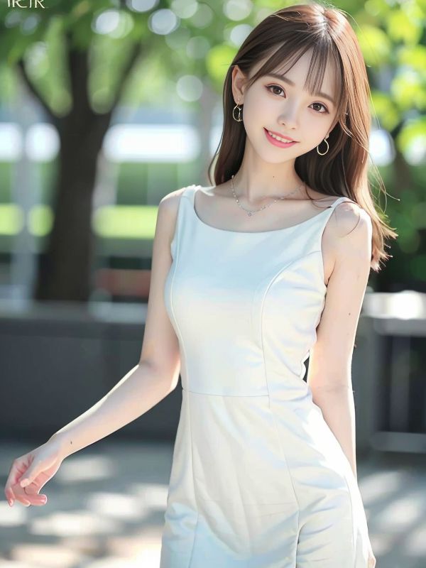 屋外の白いスカートを着たAI美女