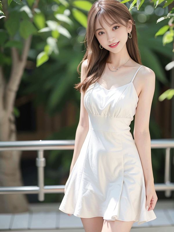 屋外の白いスカートを着たAI美女