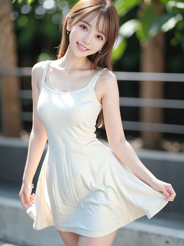 屋外の白いスカートを着たAI美女
