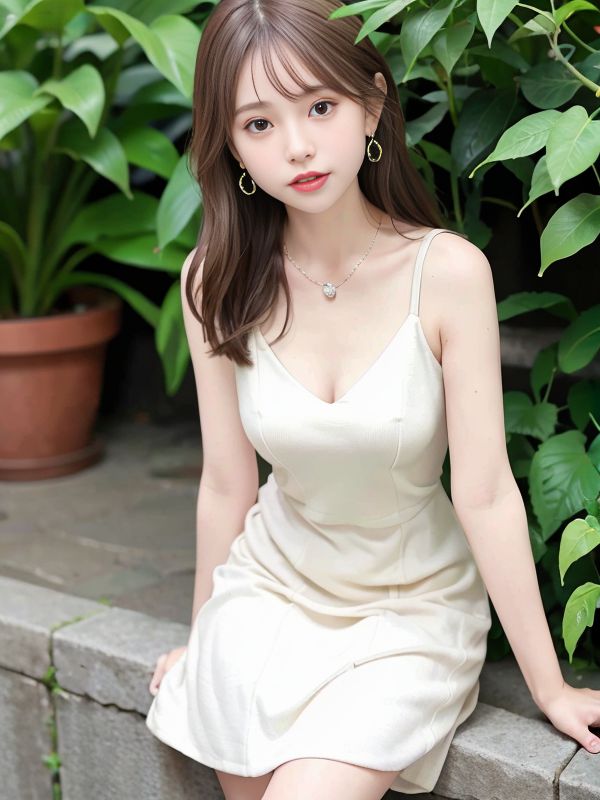 屋外の白いスカートを着たAI美女