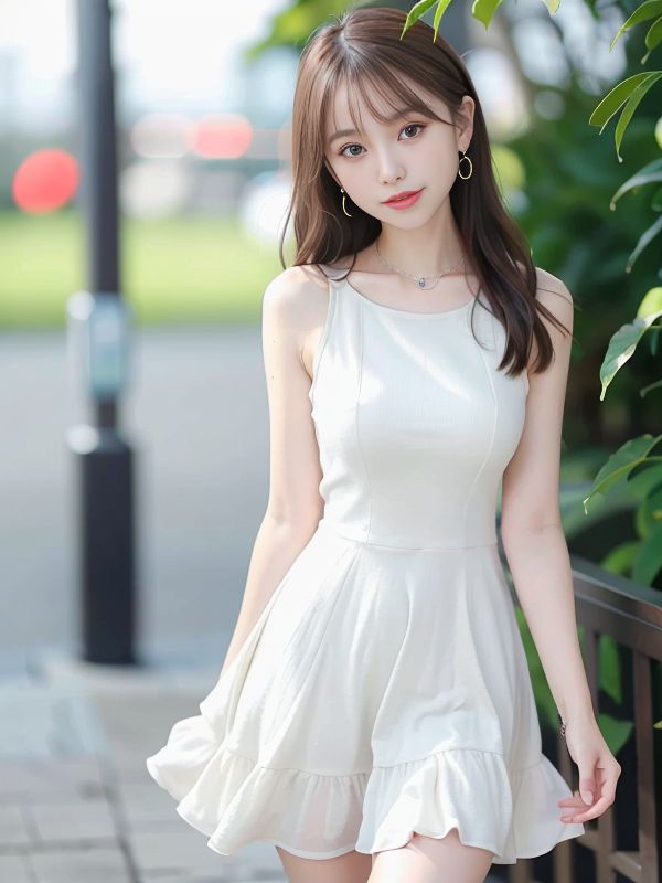 屋外の白いスカートを着たAI美女