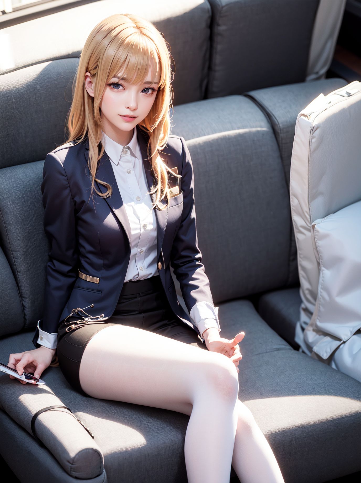 白丝美腿金发空乘杏眼迷离