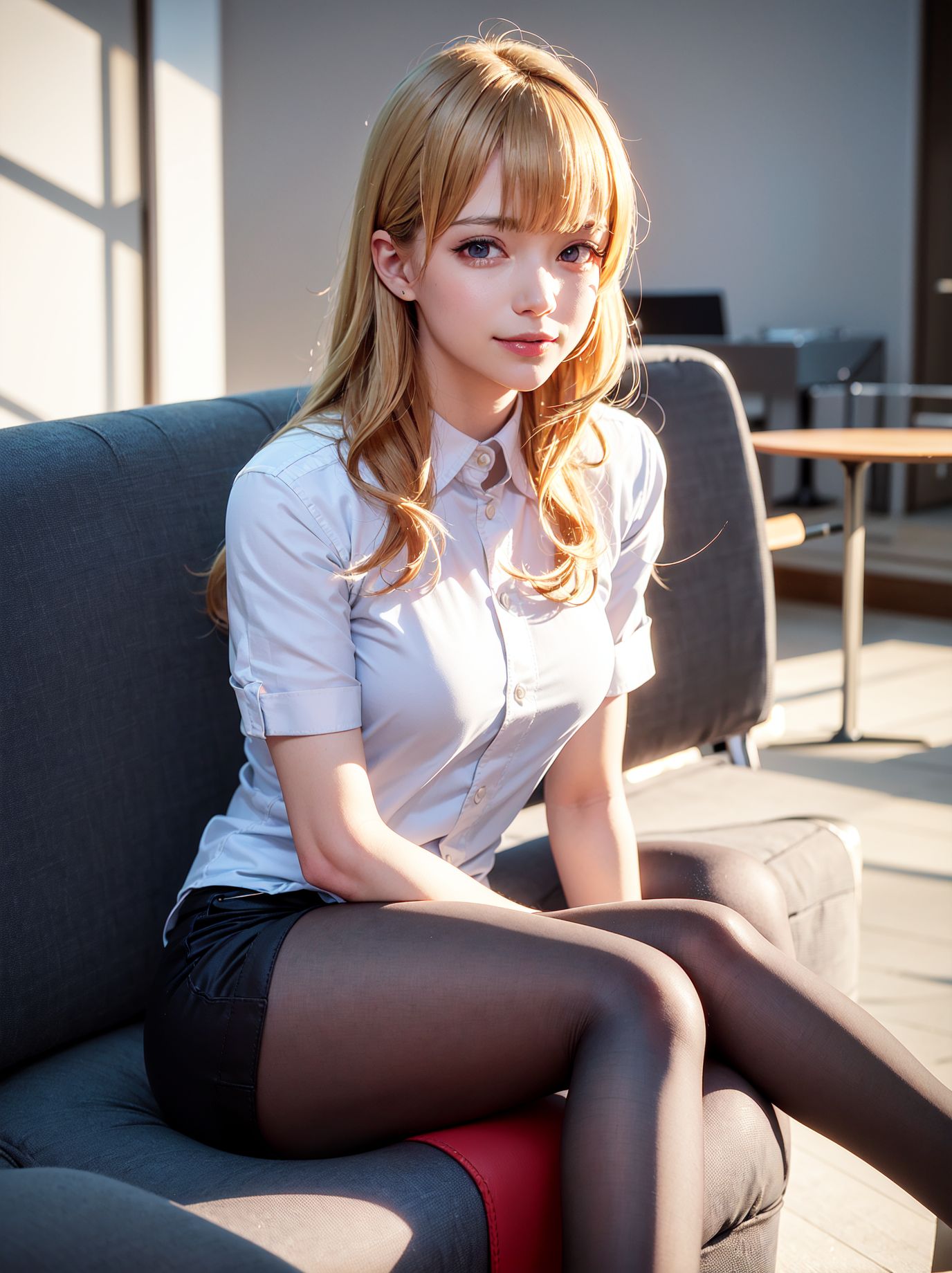 白丝美腿金发空乘杏眼迷离