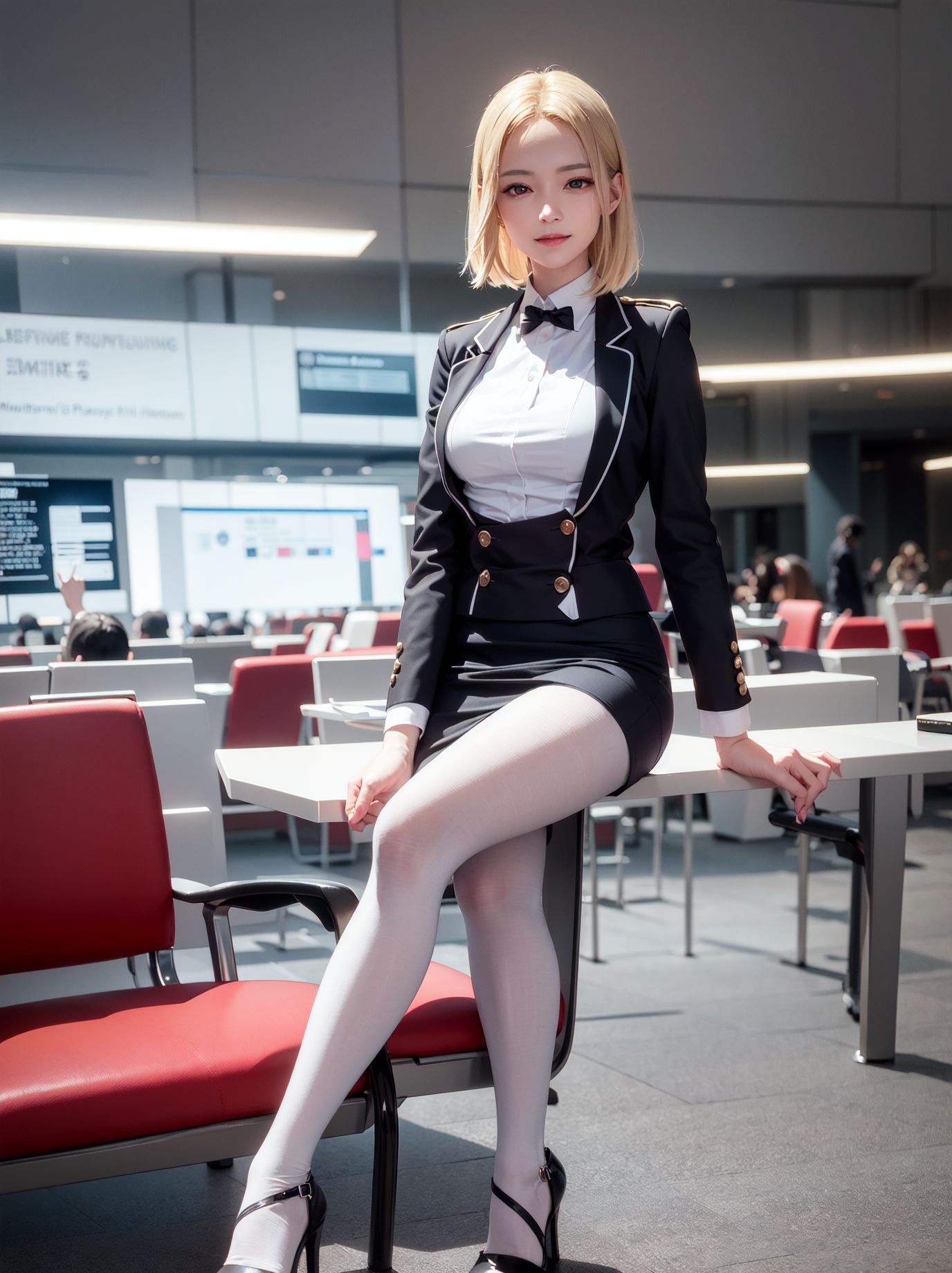 白丝美腿金发空乘杏眼迷离
