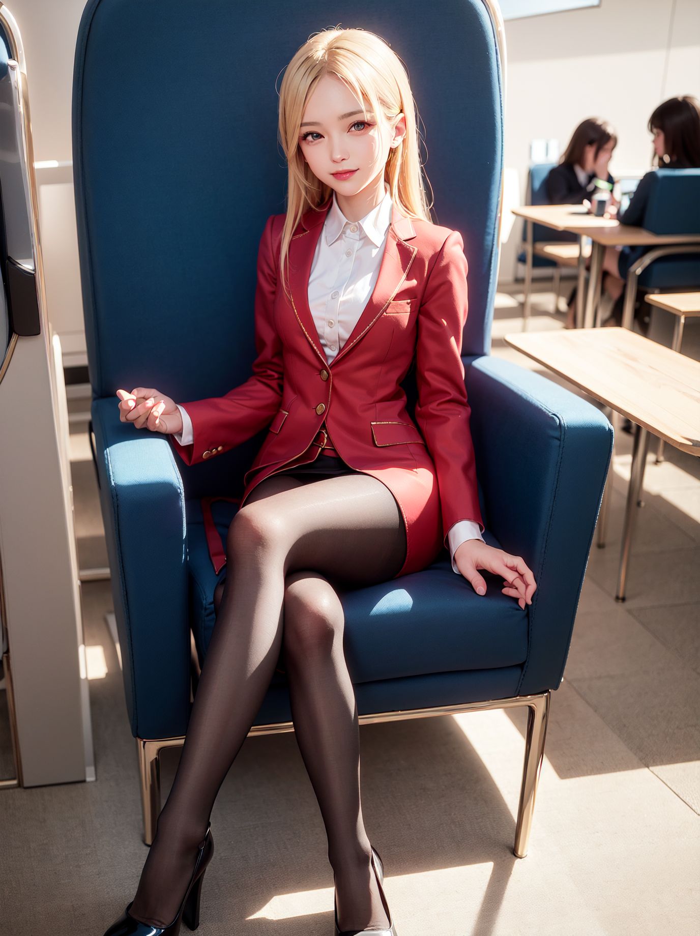 白丝美腿金发空乘杏眼迷离