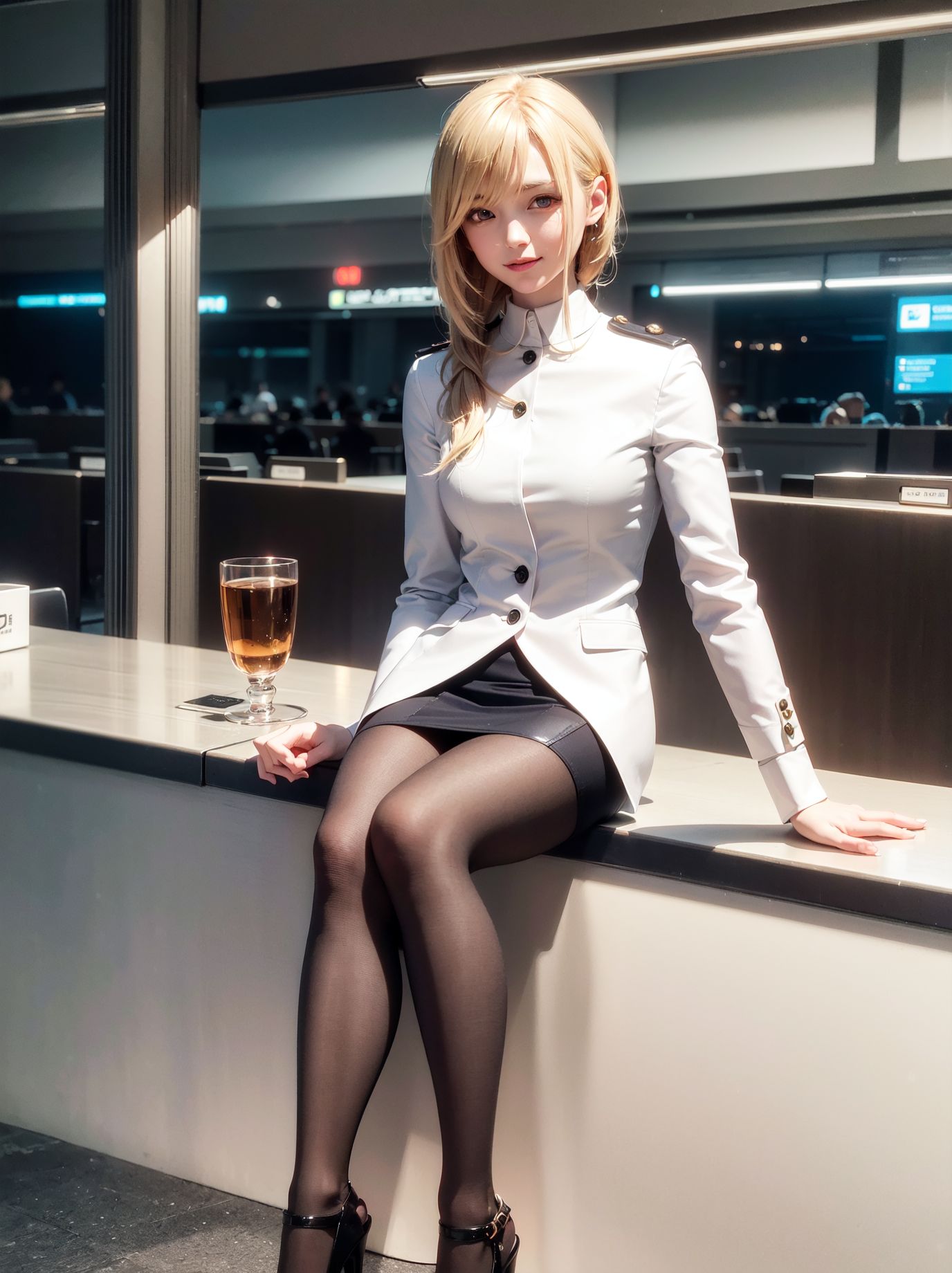 白丝美腿金发空乘杏眼迷离