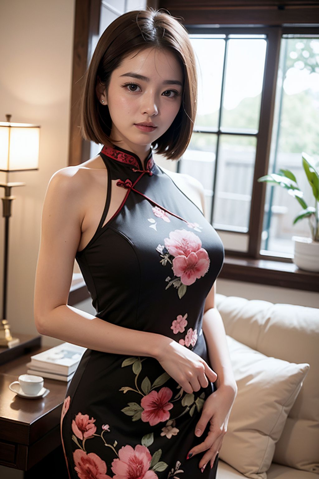 การถ่ายภาพหญิงสาวเพรียวบางสวมชุดกี่เพ้าสีดำ