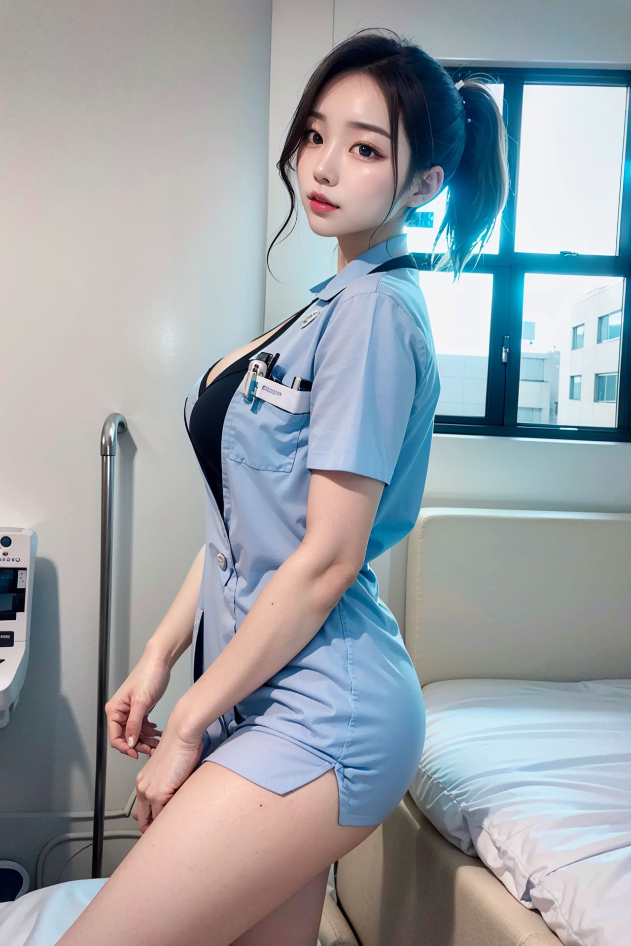 몸이 풍만한 한국 간호사가 병원에서