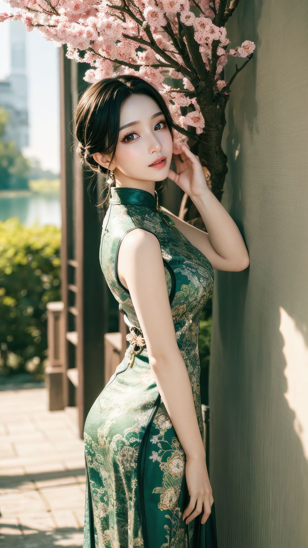 สาวน้อยในสวนสาธารณะที่สวมชุดกิโป๊แบบเปิดสาขา