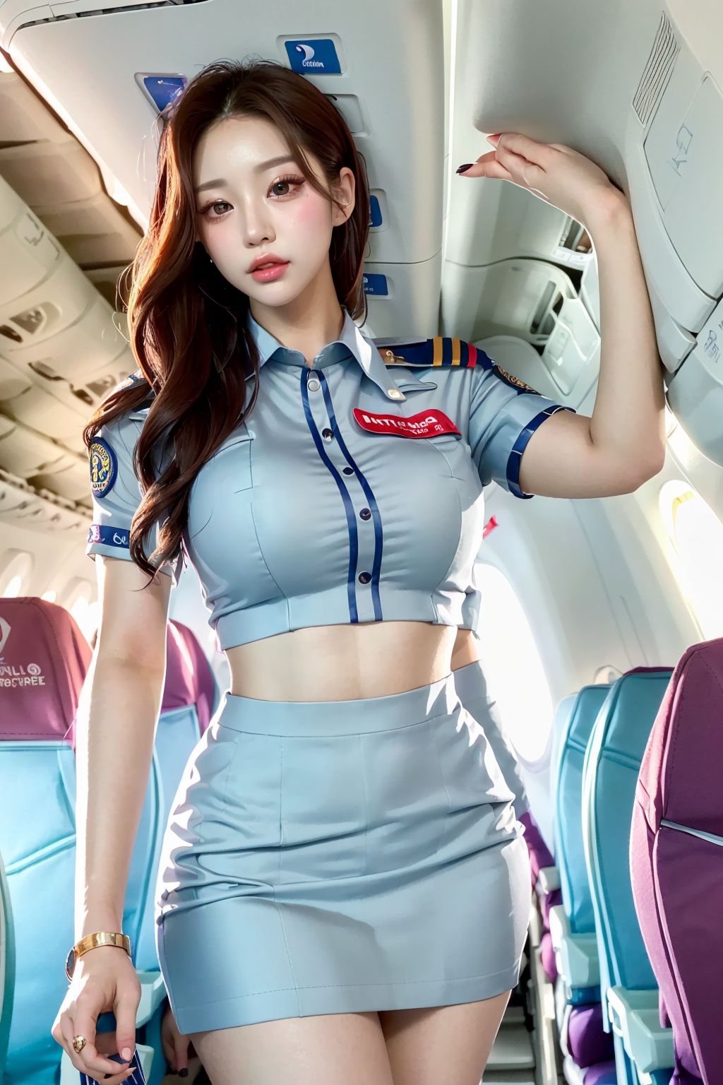 国际航班超短裙美女空乘
