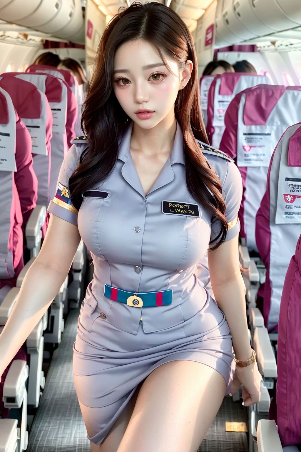 国际航班超短裙美女空乘