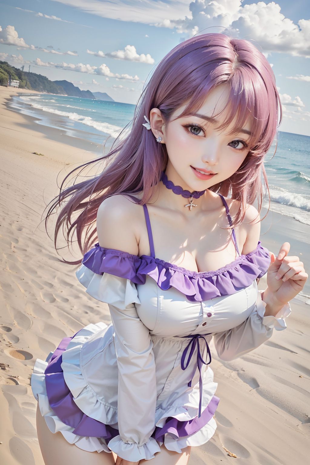 섹시한 모래사장 금발 소녀 귀여운 비키니