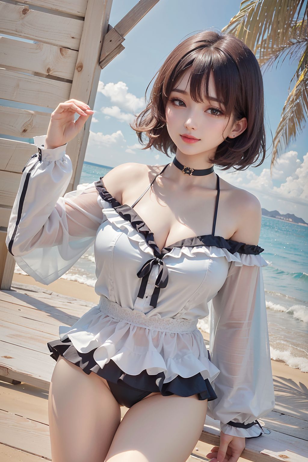 섹시한 모래사장 금발 소녀 귀여운 비키니