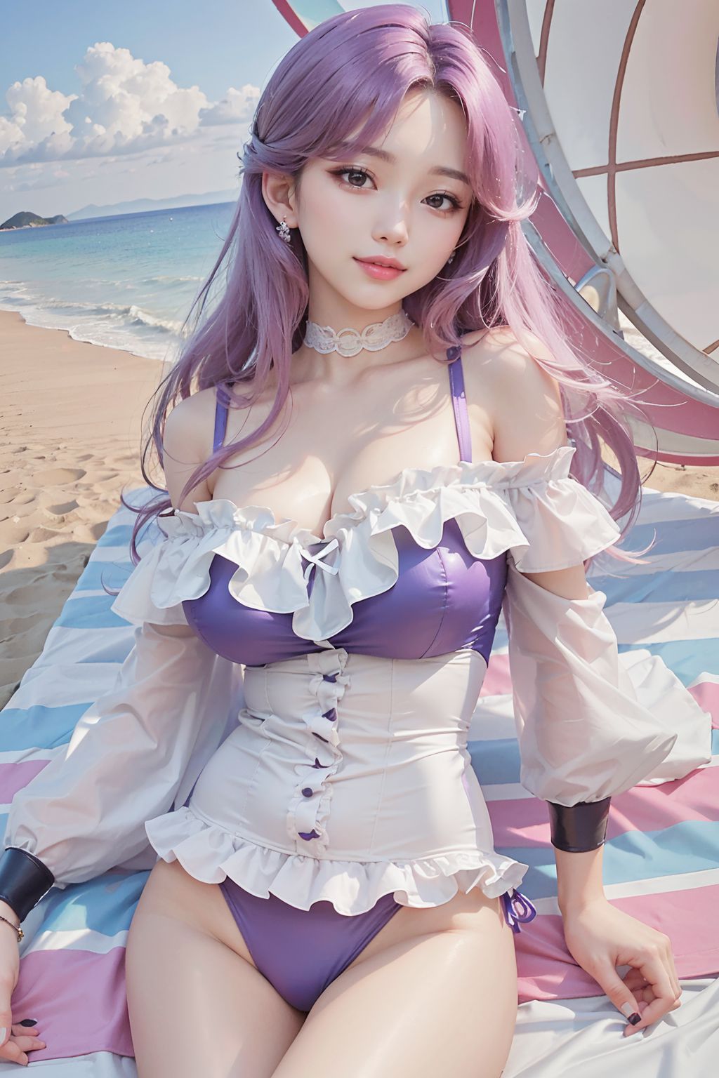 섹시한 모래사장 금발 소녀 귀여운 비키니