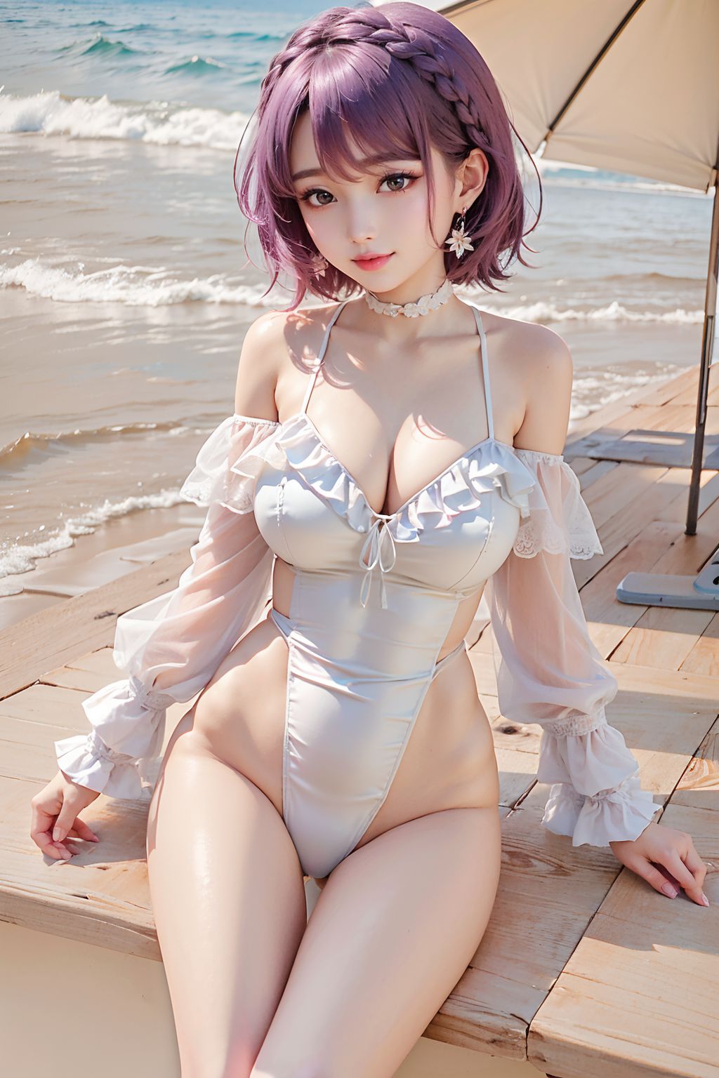 섹시한 모래사장 금발 소녀 귀여운 비키니