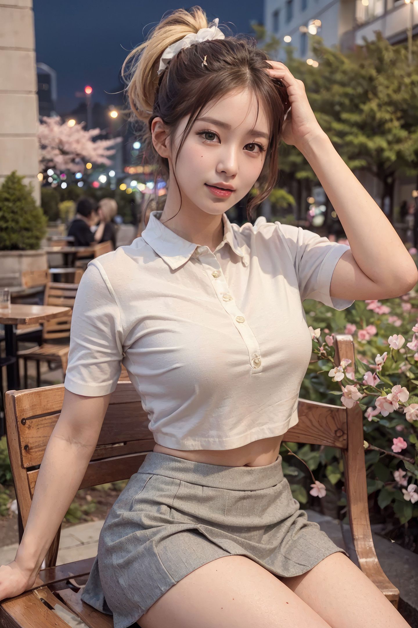 Cô gái trẻ thư giãn kiểu Nhật hệ hoa anh đào