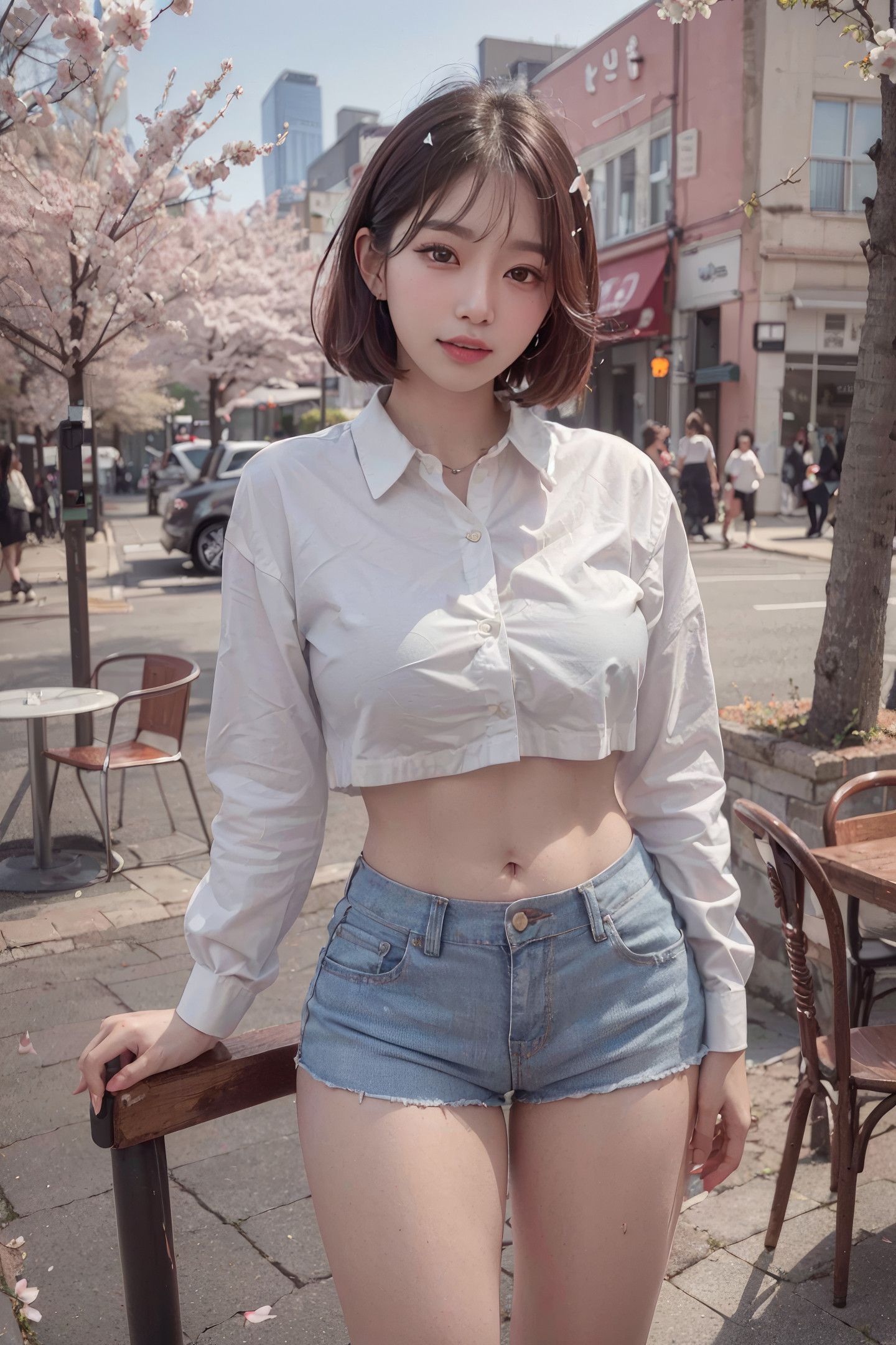 Cô gái trẻ thư giãn kiểu Nhật hệ hoa anh đào