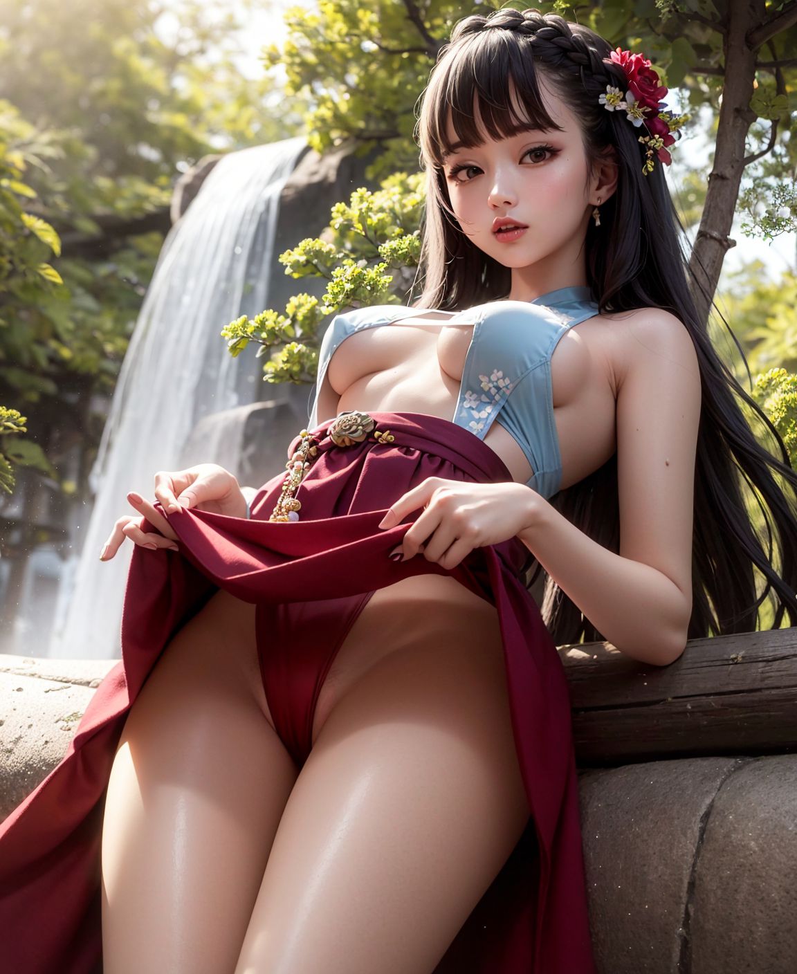 สาวเซ็กซี่หน้าอกใหญ่สวมชุดว่ายน้ำในป่า