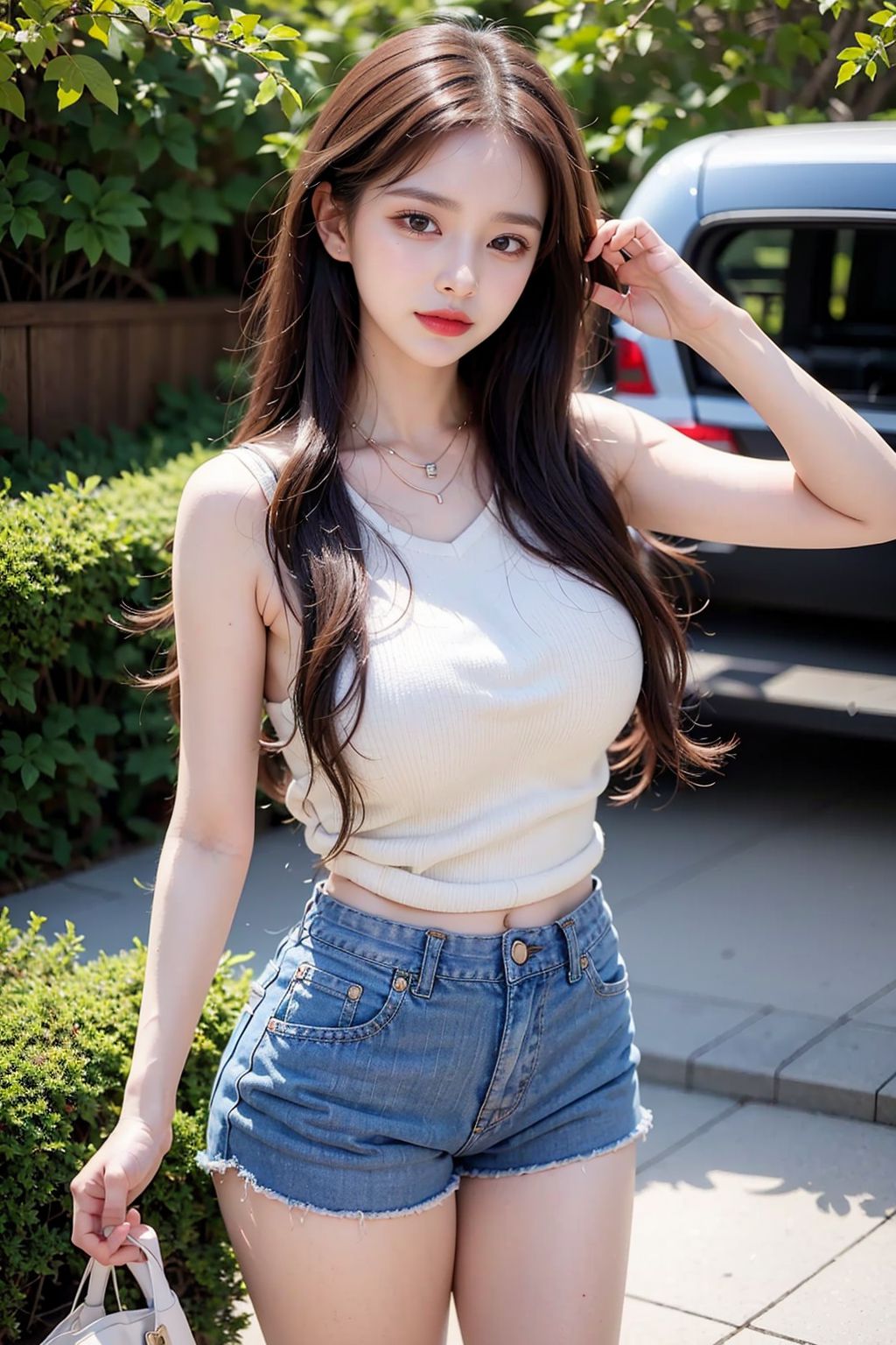 Cô gái tóc ngắn mặc quần short jeans đẹp